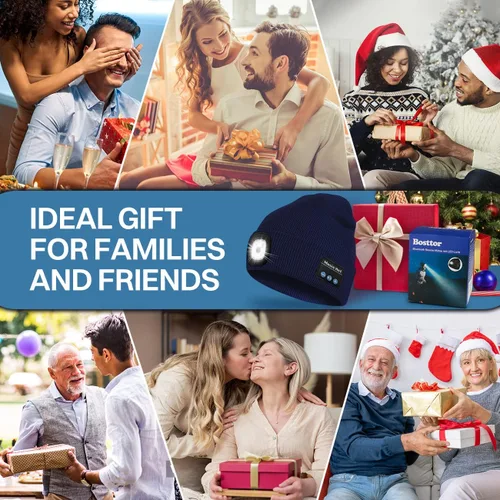 Vista 7 de Bosttor Gorro Bluetooth con luz, gorro para faros delanteros con auriculares y micrófono de altavoz integrado, regalos para hombres, mujeres