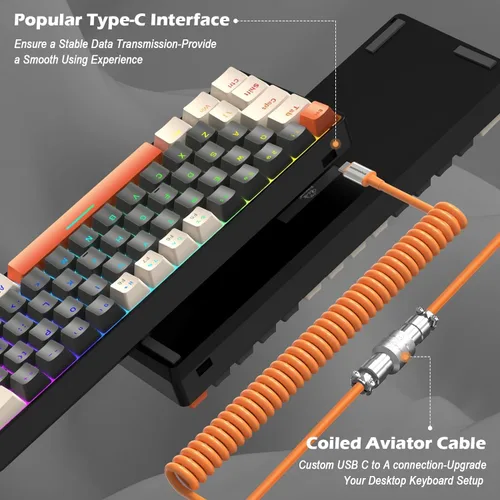 Vista 3 de ZIYOU LANG RK-T60 Wired Mechanical Gaming Keyboard Mini Portable with Rainbow Backlit 62Key ABS Keycaps Full Anti-Ghosting Ergonomic Design Coiled