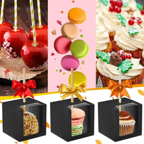 Vista 6 de 100 cajas de manzana de caramelo con agujero, cajas de manzana caramelo de 4 x 4 x 4 pulgadas, caja de regalo de regreso a clases, contenedor
