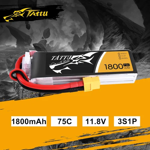Vista 3 de Tattu LiPo Batería 1800mAh 75C 3S 11.1V con enchufe XT60 para helicóptero RC avión drones FPV