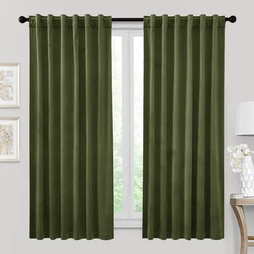 Vista 67 de RYB HOME Cortinas 100% opacas de terciopelo blanco para dormitorio, pestaña trasera y bolsillo para barra, aislamiento térmico, cortinas