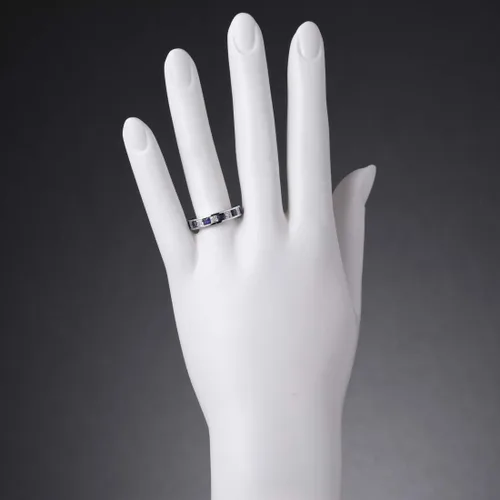 Vista 3 de PEORA Anillo de boda Half Eternity para mujer, plata de ley 925 con piedras preciosas de corte princesa, tallas 5 a 9