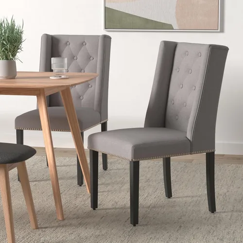 Vista 2 de Vnewone Juego de 4 sillas de comedor de madera sin brazos con patas sólidas con botones capitoné Parsons de tela tapizada para restaurante, hogar