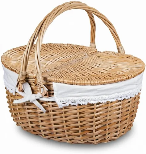 Vista 9 de Cesta de picnic de mimbre con tapa y asa, cuerpo tejido resistente con forro lavable, flores pequeñas