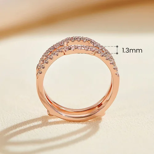 Vista 3 de Blongme Anillo de boda curvado de circonita cúbica para mujer, anillo de protección, anillo de compromiso, plata de ley 925, oro rosa, oro amarillo
