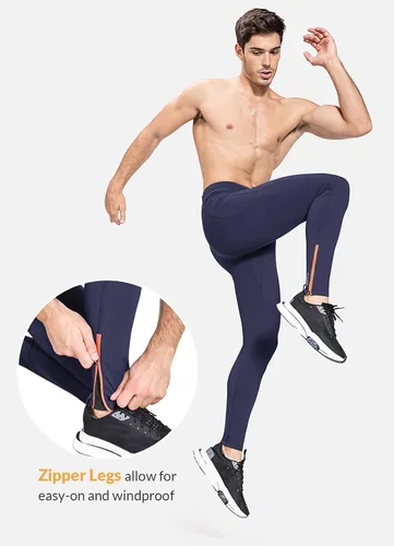 Vista 5 de BALEAF Mallas de forro polar para hombre, pantalones térmicos de ciclismo, resistentes al agua, con cremallera, bolsillos, para invierno, cálido