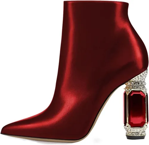Vista 117 de FSJ Botas de tacón alto con punta puntiaguda para mujer, con tacón alto, con cremallera lateral brillante, estilo casual, para uso diario, zapatos