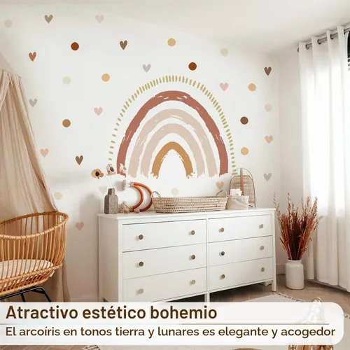 Vista 3 de funlife Calcomanías de pared grandes de arco iris boho para despegar y pegar, autoadhesivas, calcomanías de pared de corazones para decoración