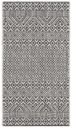 Vista 3 de SAFAVIEH Alfombra lavable al aire libre, colección Courtyard - 2'3" x 5', gris y negro, no desprende pelusa y fácil limpieza, ideal para patio