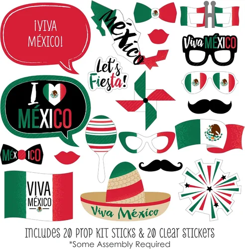 Vista 2 de Big Dot of Happiness Viva México - Kit de accesorios para cabina de fotos para fiesta del Día de la Independencia de México, 20