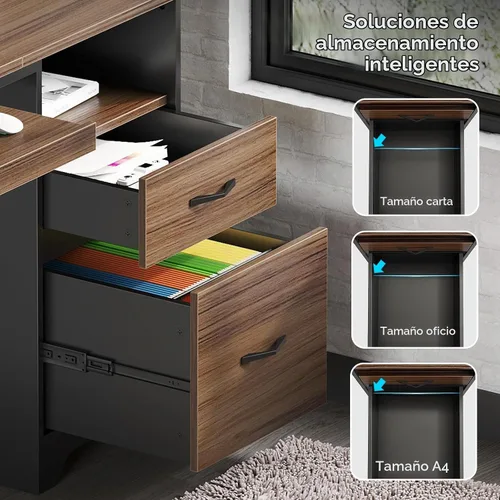 Vista 4 de Bestier - Escritorio de computadora de 48 pulgadas con cajones, escritorio de oficina con almacenamiento, escritorio de escritura de madera Cereza