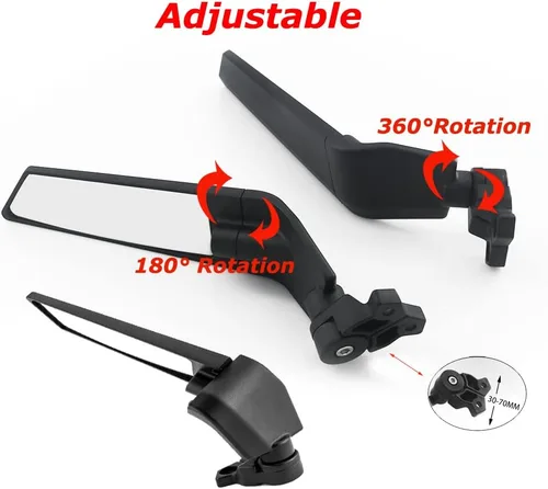 Vista 3 de Espejos de motocicleta ajustables de aluminio con aletas giratorias Stealth compatibles con Kawasaki Ninja 300 400 500 650 ZX6R Suzuki GSXR 600 750