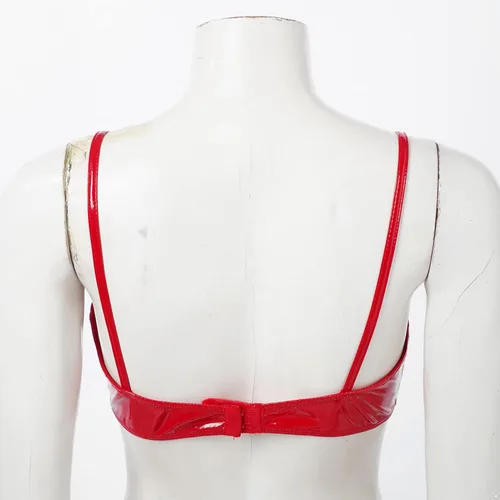 Vista 6 de Yartina Sujetador de piel de charol para mujer, con aspecto mojado, bralette inalámbrico, top corto, lencería para fiestas y clubes