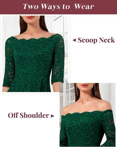 Vista 3 de Dressystar - Vestido de encaje para mujer, vestido asimétrico con vuelo y hombros descubiertos ideal para cóctel, dama de honor, fiesta formal