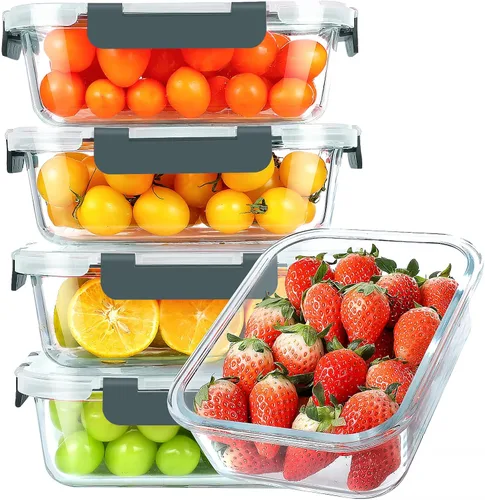 Vista 13 de KOMUEE Recipientes de vidrio para preparación de comidas, 3 compartimentos, paquete de 5 recipientes de vidrio de 36 onzas, recipientes