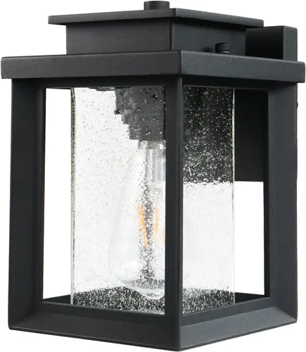 Vista 3 de MONKFISH Lámpara de pared moderna para exteriores, impermeable, color negro, con pantalla de cristal de burbujas, resistente a la intemperie