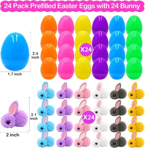 Vista 2 de Paquete de 24 juguetes de peluche rellenos de huevos de Pascua, coloridos rellenos de huevos de Pascua a granel para niños, adolescentes, niños
