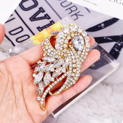 Vista 3 de LAXPICOL Elegante broche de ala de cristal austriaco transparente vintage para mujer