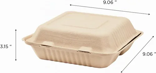 Vista 2 de KARAT EARTH Clamshell - Recipientes de alimentos para llevar [9 x 9 pulgadas, 200 unidades] 3 compartimentos Contenedores compostables