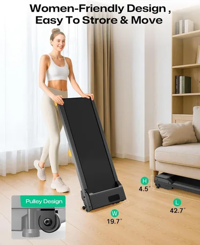 Vista 5 de UREVO Caminadora manual inclinada debajo del escritorio con programa HIIT para el hogar y la oficina, caminadora plegable 3 en 1 con control remoto