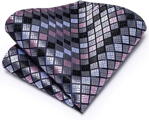 Vista 26 de Hi-Tie Corbata clásica de cachemira para hombre con pañuelo y gemelos a cuadros