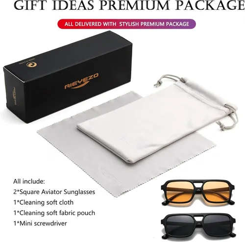 Vista 7 de AIEYEZO Lentes de sol cuadrados retro para mujeres y hombres, lentes de sol rectangulares de moda estilo aviador, lentes de sol vintage de los años