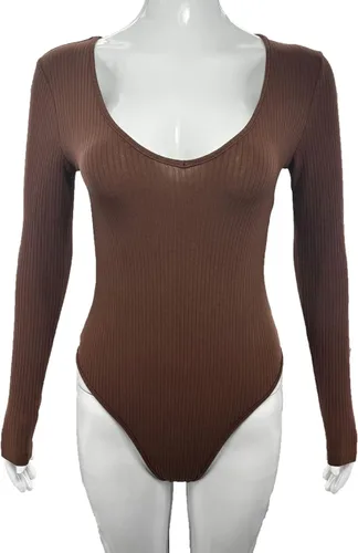 Vista 4 de Ludhou Body de manga larga con cuello en V profundo para mujer, diseño cruzado fruncido, con escote en V y fruncido