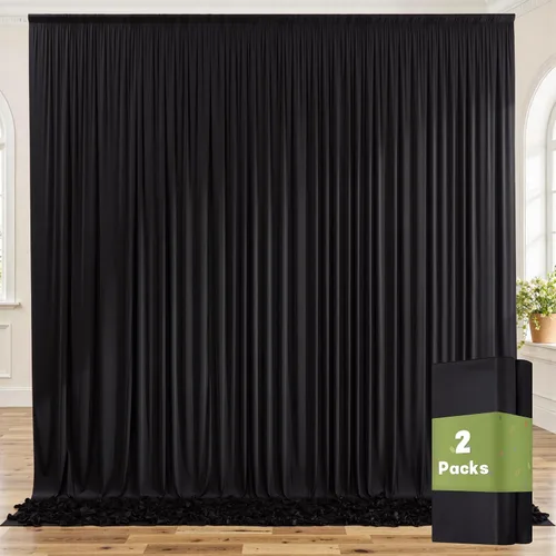 Vista 4 de Cortinas de fondo negras negras sin arrugas para fiestas, cortinas de tela gruesa para telón de fondo de fotos para cumpleaños, bodas, baby shower