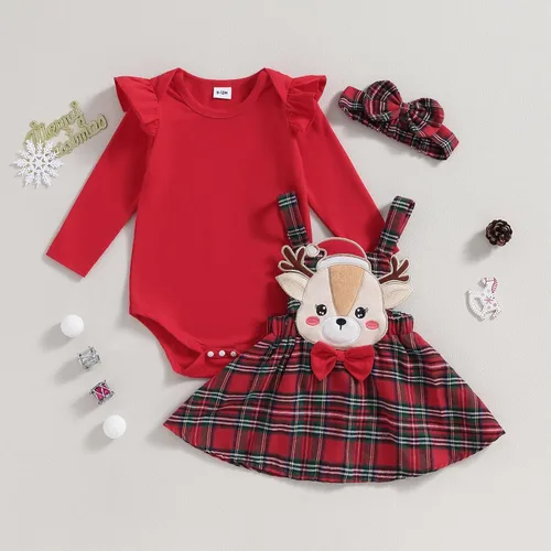 Vista 3 de My First Easter - Conjunto de mameluco acanalado de manga larga para bebé, conjunto de falda con parche de conejo, ropa de Pascua