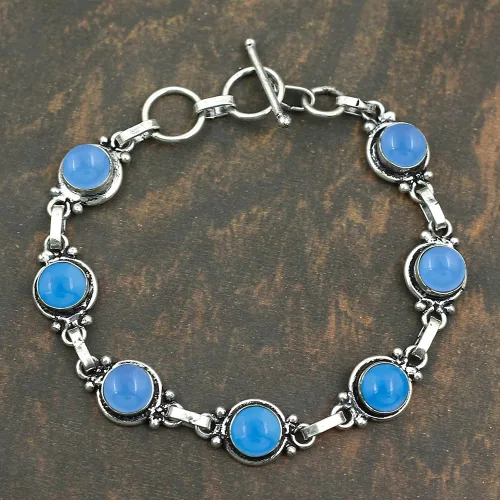 Vista 34 de Round Shape Natural & Synthetic Gemstones Silver Plated Bracelets for Women - Vintage Bohemian Style Handmade Birthstone Adjustable Link Bracelet