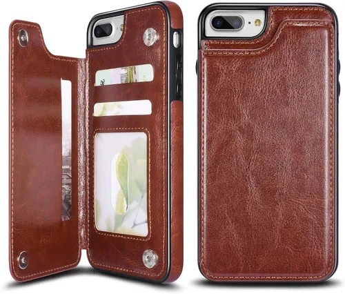 Vista 20 de Funda de piel tipo cartera para iPhone con (dos cierres magnéticos), (ranuras para tarjetas) función atril