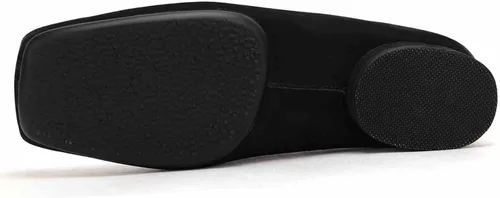 Vista 6 de Zapatos planos de ballet de piel nobuck para mujer, punta cuadrada retro con banda ancha elástica entrecruzada, zapatos de tacón bajo y fino