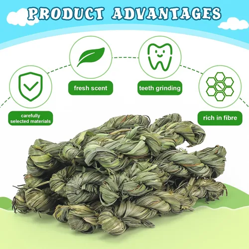 Vista 3 de Timothy - Juguetes masticables de heno para masticar, 12 piezas, bocadillos dentales naturales para conejos, conejitos y mascotas pequeñas