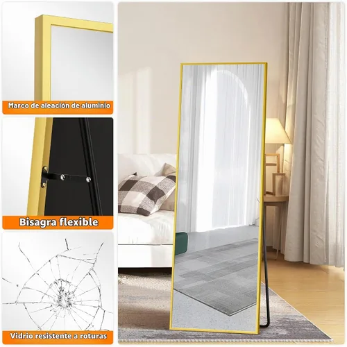 Vista 6 de TRAHOME Espejo de pie de longitud completa, espejo de piso grande de 15 x 56 pulgadas con marco de aluminio para puerta, dormitorio, baño, sala