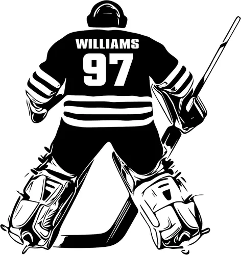 Vista 2 de Calcomanía de pared personalizada con nombre y número de jugador de hockey – Elige tu nombre y número, camisetas de jugador de portero, calcomanía