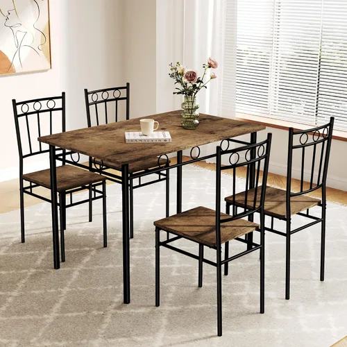 Vista 13 de Juego de mesa de comedor para 4, mesa de cocina y sillas de 5 piezas, juego de mesa de comedor rectangular con 4 sillas, juego de mesa de cocina que