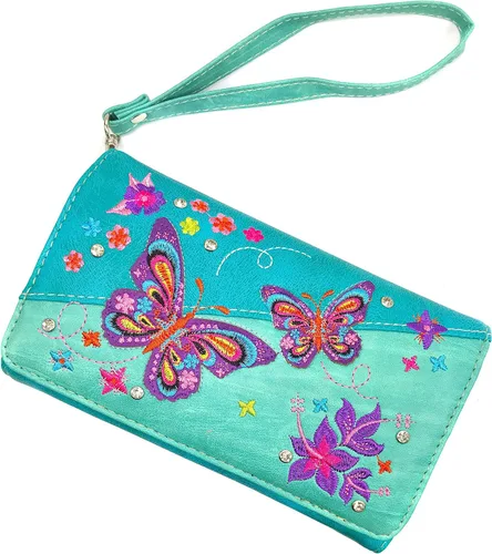 Vista 2 de Zelris Butterfly Flower Season Bordado mujeres Crossbody muñeca Trifold Wallet
