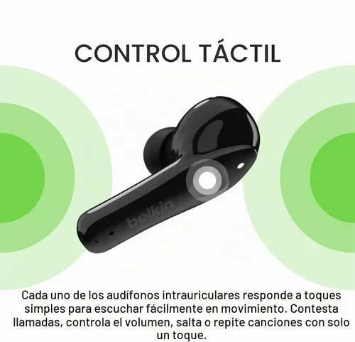 Vista 6 de [Usado] Belkin SOUNDFORM Move - Auriculares inalámbricos Bluetooth con controles táctiles, certificación IPX5, resistentes al sudor y al agua