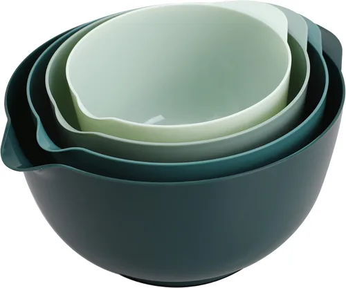 Vista 14 de BoxedHome Juego de cuencos de plástico anidables con boquilla de vertido, apto para microondas y lavavajillas, base antideslizante sin BPA, juego
