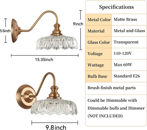Vista 6 de HDDFL Aplique de pared vintage en latón mate para mesita de noche, lámpara de pared para dormitorio, accesorios de iluminación en puerta para sala