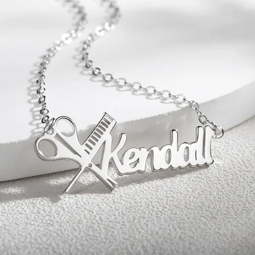 Vista 6 de Collar de peluquero personalizado con nombre de tijera, collar de peluquería con nombre personalizado, joyería de tijera, collar para estilista