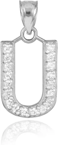Vista 14 de Claddagh Gold . Collar con colgante de letra inicial de plata de ley 925 con circonita cúbica - Elección de tamaños