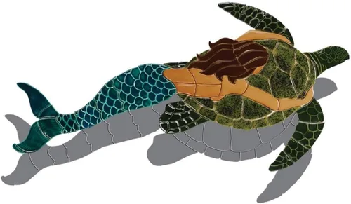 Vista 9 de Mosaico de cerámica para piscina de sirena con tortuga (35 x 17 pulgadas, rojo)
