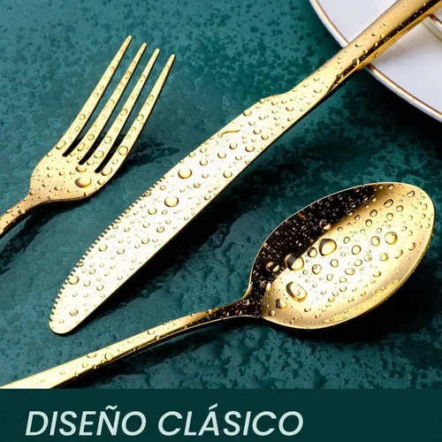 Vista 3 de OGORI - Juego de cubiertos dorados de acero inoxidable forjado, 24 piezas, servicio de 6