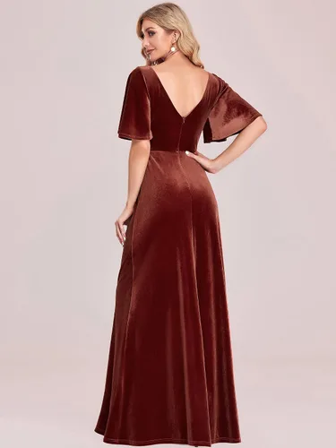 Vista 2 de Ever-Pretty Vestidos formales maxi con cuello en V retro de terciopelo para mujer 0861-USA