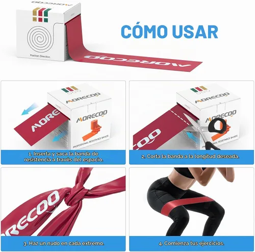 Vista 6 de MORECOO Bandas de resistencia de rollo de 25 yardas, nivel 1, 2, 3, banda profesional de terapia física de látex, bandas de ejercicio