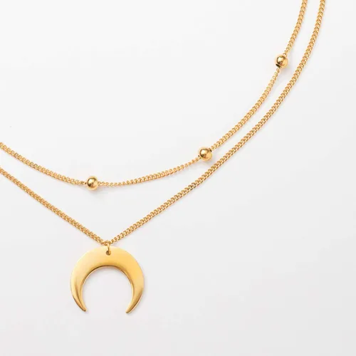 Vista 5 de Gargantilla de cadena de titanio con colgante de media luna para mujer