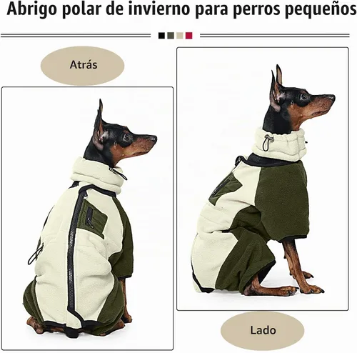 Vista 3 de DENTRUN - Abrigo de invierno para perros pequeños, chaqueta de forro polar cálido con cuello alto extraíble, suéter acogedor para cachorros en clima