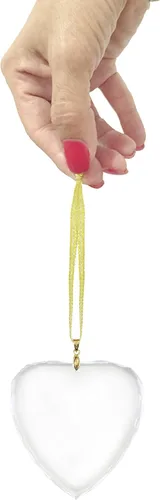Vista 3 de LaserGram Adorno de Navidad de vidrio personalizado, flor de lis, idea de regalo grabada con láser personalizado (forma de corazón)