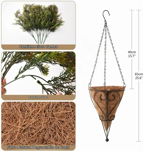 Vista 2 de ZFProcess Cesta de plantas colgantes artificiales para decoración de primavera al aire libre, plantas falsas de algas marinas resistentes a los Verde